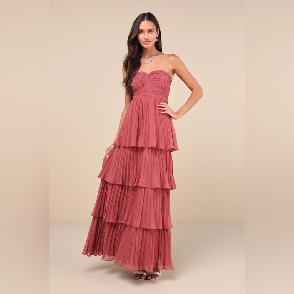 Lulu's Strapless Tiered Maxi Dress in Rusty Rose